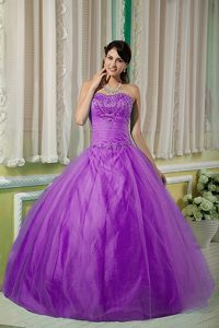 Púrpura Vestido De Fiesta Dulceheart Hasta El Suelo Tul Bordado Vestido De Quinceañera