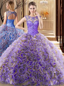 Cuchara de ajuste multicolor tejido vestido de quinceañera con flores de balanceo tren cepillo sin mangas beading