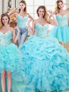 Ideal cuatro piezas de recogida de longitud del piso de los vestidos de baile sin mangas aqua azul dulce 16 vestidos de encaje