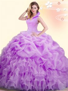 La última recoge los vestidos de bola vestido de quinceanera lila alto-cuello sin mangas de la longitud del piso sin mangas backless