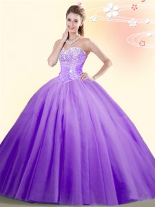 La lila personalizada del vestido del cumpleaños de 15 rebordea para arriba longitud sin mangas del piso