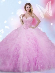 Longitud sin mangas del piso que rebordea y las colmenas atan para arriba el vestido del baile de fin de curso del vestido de bola con lila