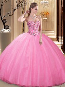 Los vestidos de bola de encargo del piso de la longitud del piso sin mangas rosan el vestido de quinceanera rosado atan para arriba