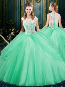 Pick up vestidos de baile quinceanera vestidos manzana verde cucharada tulle sin mangas piso longitud cremallera