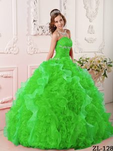 Verde Vestido De Fiesta Dulceheart Hasta El Suelo Organdí Y Bordado Vestido De Quinceañera