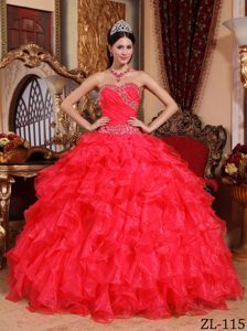 Rojo Vestido De Fiesta Dulceheart Hasta El Suelo Organdí Bordado Vestido De Quinceañera
