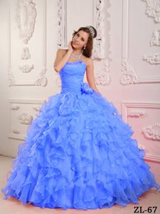 Romántico Vestido De Fiesta Dulceheart Hasta El Suelo Organdí Bordado Azul Vestido De Quinceañera