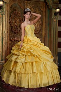 Amarillo Vestido De Fiesta Estrapless Hasta El Suelo Organdí Bordado Vestido De Quinceañera