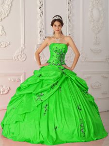 Verde Vestido De Fiesta Estrapless Hasta El Suelo Tafetán Vestido De Quinceañera
