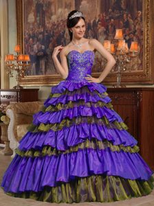 Púrpura Vestido De Fiesta Dulceheart Hasta El Suelo Tafetán Y Organdí Bordado Vestido De Quinceañera
