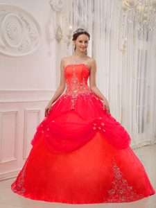 Rojo Coral Vestido De Fiesta Estrapless Hasta El Suelo Tafetán Y Tul Vestido De Quinceañera