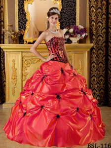 Rojo Vestido De Fiesta Estrapless Hasta El Suelo Bordado Tafetán Vestido De Quinceañera