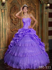 Púrpura Vestido De Fiesta Dulceheart Hasta El Suelo Tafetán Y Tul Encaje Vestido De Quinceañera