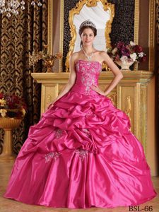 Caliente Rosa Vestido De Fiesta Estrapless Hasta El Suelo Pick-ups Tafetán Vestido De Quinceañera