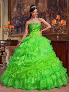 Verde Vestido De Fiesta Dulceheart Hasta El Suelo Tafetán Y Organdí Bordado Vestido De Quinceañera