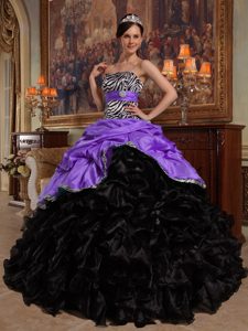 Púrpura Y Negro Vestido De Fiesta Dulceheart Hasta El Suelo Pick-ups Tafetán Y Organdí Vestido De Quinceañera