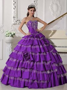 Púrpura Vestido De Fiesta Dulceheart Hasta El Suelo Tafetán Bordado Vestido De Quinceañera