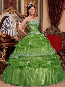 Verde Oliva Vestido De Fiesta Estrapless Hasta El Suelo Organdí Vestido De Quinceañera