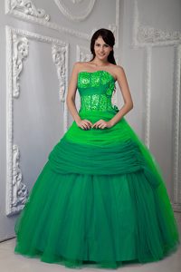 Verde Vestido De Fiesta Dulceheart Hasta El Suelo Tul Ruch Quinceanea Vestido