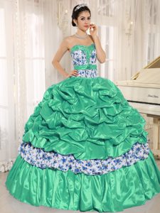 Beaded Y Pick-ups para Verde Vestido De Quinceañera Tafetán Y Printing