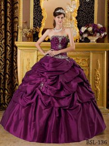 Púrpura Vestido De Fiesta Estrapless Hasta El Suelo Tafetán Vestido De Quinceañera