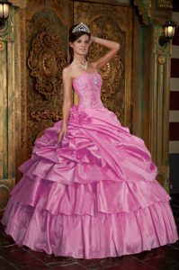 Rosa Vestido De Fiesta Estrapless Hasta El Suelo Organdí Bordado Vestido De Quinceañera