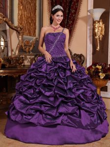 Púrpura Vestido De Fiesta Un Sólo Hombro Hasta El Suelo Tafetán Pick-ups Vestido De Quinceañera
