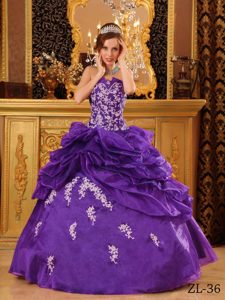 Púrpura Vestido De Fiesta Estrapless Hasta El Suelo Organdí Vestido De Quinceañera
