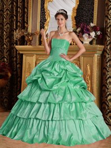 Verde Manzana Vestido De Fiesta Estrapless Hasta El Suelo Tafetán Bordado Vestido De Quinceañera