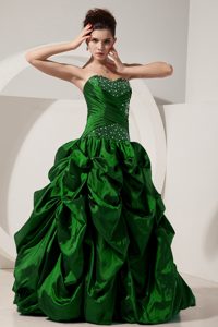 Verde Corte A / Princesa Dulceheart Hasta El Suelo Tafetán Bordado Paseo Vestido