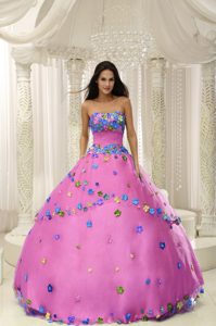 Caliente Rosa Vestido De Fiesta 2015 Quninceaera Gown para Por Encargo Decorate Bodice