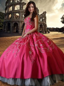 Sin mangas del cordón atan para arriba 15 el vestido del quinceanera tafetán del color de rosa caliente