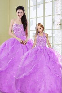 De lujo sin mangas de longitud del piso rebordear y lentejuelas ata hasta 15 cumpleaños vestido con lila