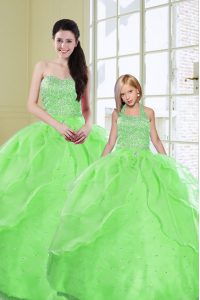 Sin mangas sin mangas del organza atan para arriba el beading y el vestido del baile de fin de curso del vestido de bola de las lentejuelas en verde