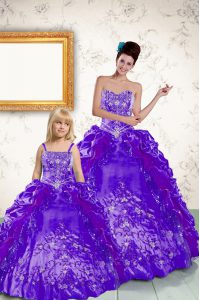 Púrpura tafetán lado cremallera vestidos de quinceanera longitud sin mangas piso rebordear y bordado y recoger