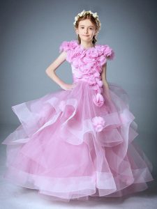 Cucharada bebé rosa sin mangas tulle cremallera niñas desfile vestidos para quinceanera y banquete de boda