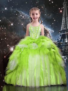 El verde manzana con estilo ata para arriba el vestido del desfile del niño que rebordea y las capas rizadas longitud sin mangas del piso