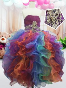 Multi-color sin mangas de organza cremallera niñas desfile vestidos para fiesta y banquete de boda