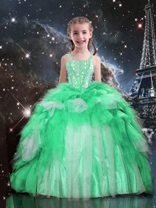 Admirable rebordear y ruffles el vestido del desfile del niño manzana verde atan para arriba longitud sin mangas del piso