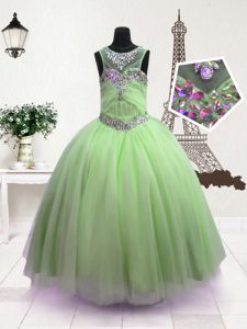 Verde bola vestidos escote sin mangas de organza piso longitud cremallera rebordear vestido de desfile de niño