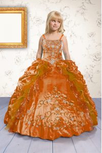 Recolecta el satén sin mangas anaranjado ata para arriba el vestido del desfile de los cabritos para el partido y la banquete de boda