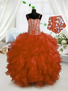 El organza sin mangas rojo del moho de la alta calidad ata para arriba los vestidos del desfile de las muchachas para el partido y la banquete de boda