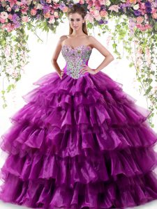 De la longitud del piso rizado dulce púrpura 16 vestidos de encaje sin mangas de amor hasta
