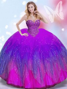 El amor encantador sin mangas de Tulle ata para arriba el vestido del baile de fin de curso del vestido de bola que rebordea en multi-color
