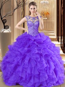 Los vestidos de bola los vestidos de bola del membrillo la cucharada púrpura organza la longitud sin mangas del piso atan para arriba