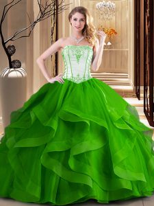 Verde y fucsia vestido sin tirantes del vestido del quinceanera del bordado del neckline sin tirantes para arriba