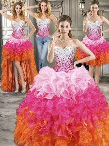 Glamorous de cuatro piezas de encaje sin mangas hasta 15 quinceanera vestido multicolor de organza