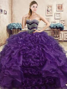 El vestido púrpura sin mangas del dulce 16 de los vestidos de bola de la longitud del piso únicos ata para arriba