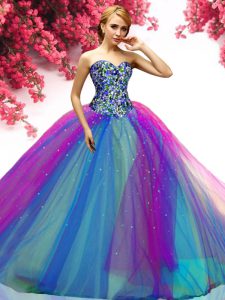 Multicolor atan para arriba el vestido dulce 16 que rebordea longitud sin mangas del piso