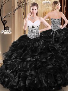 Colmenas de moda y patrón de quinceañera vestido negro hasta la longitud sin mangas piso